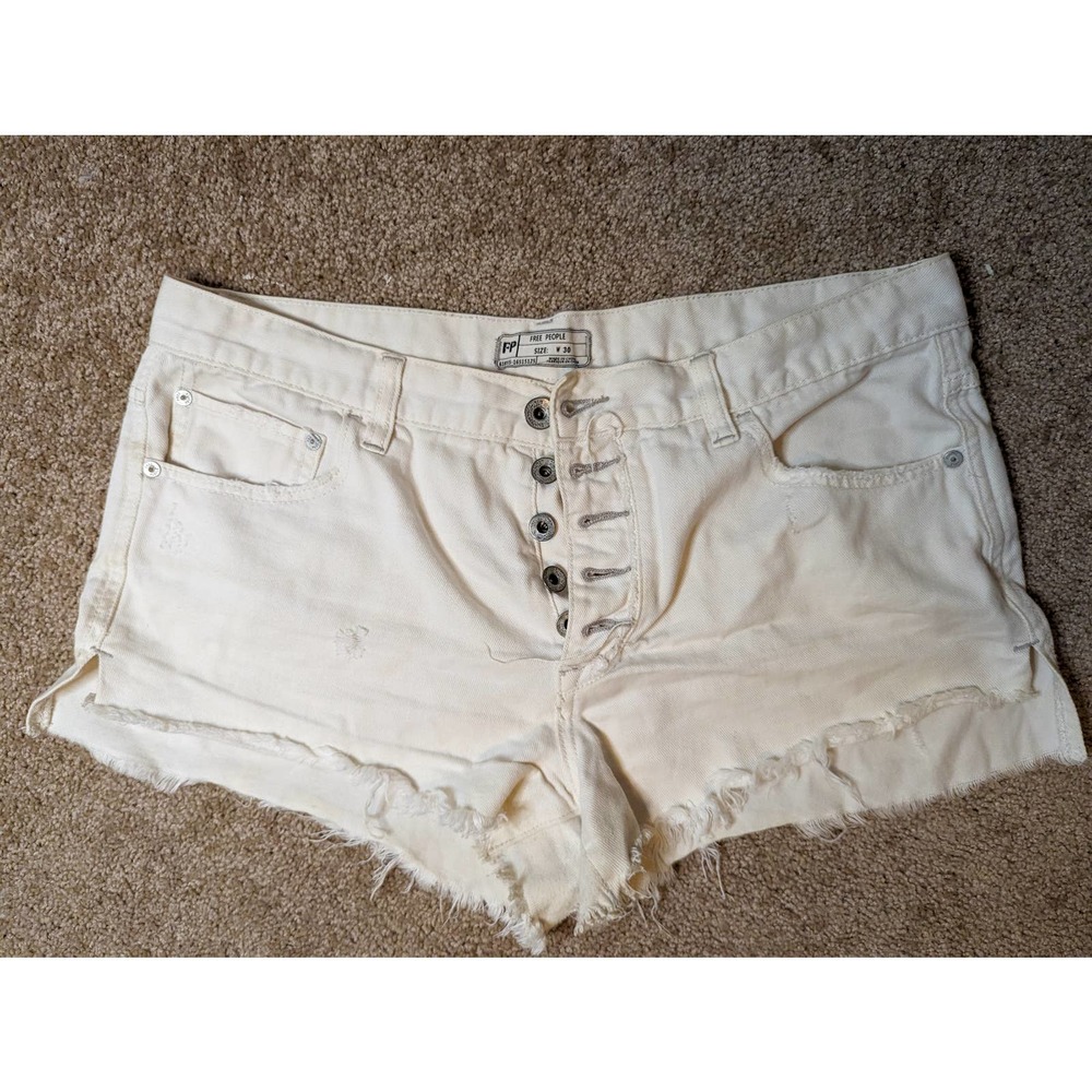 Free People White Cut off Distressed Denim Shorts - Size 30